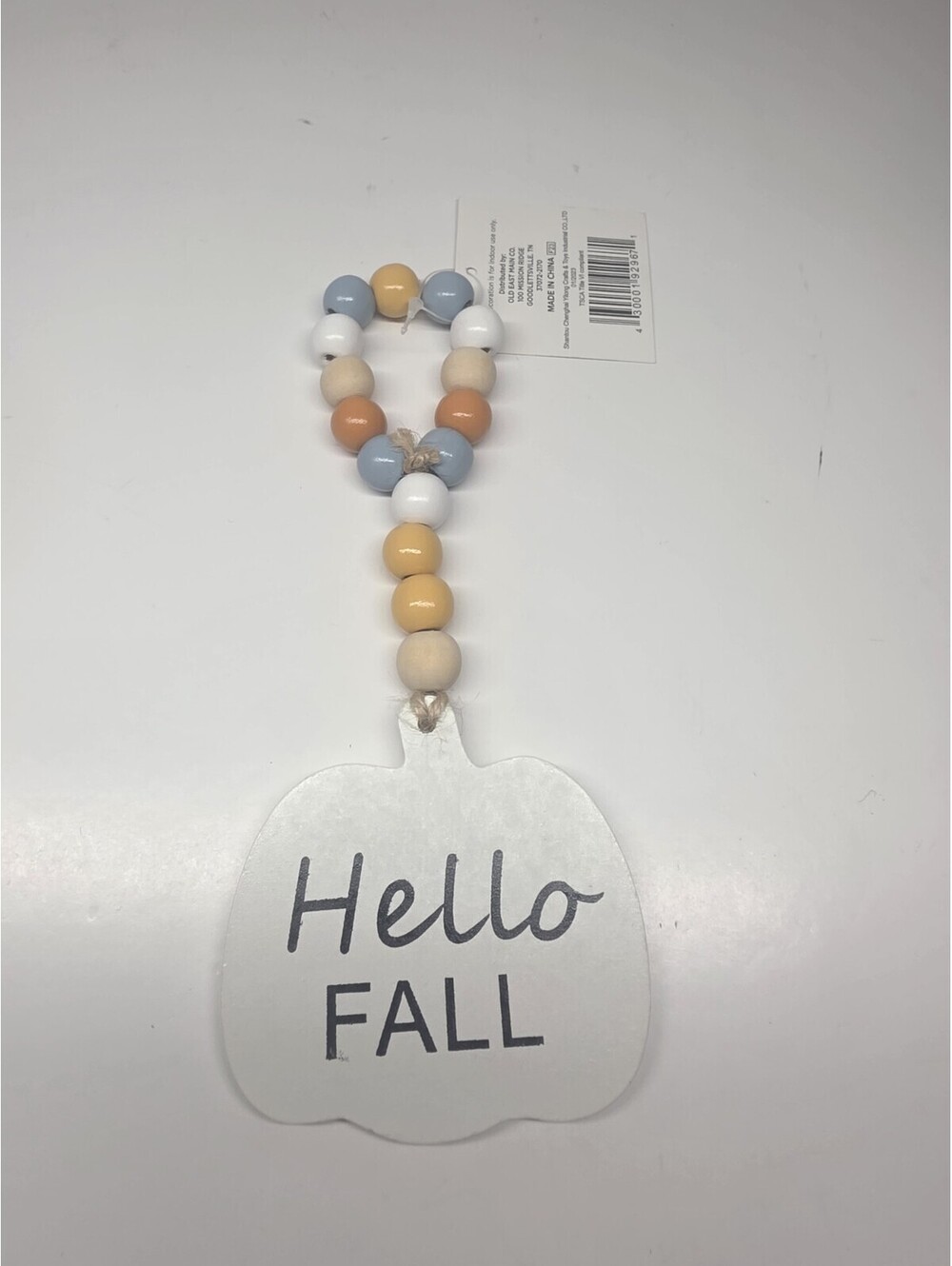 HELLO FALL Pumpkin 8" Wood Bead White Fall AutumnHarvest Tier Tray SignDecor NEW